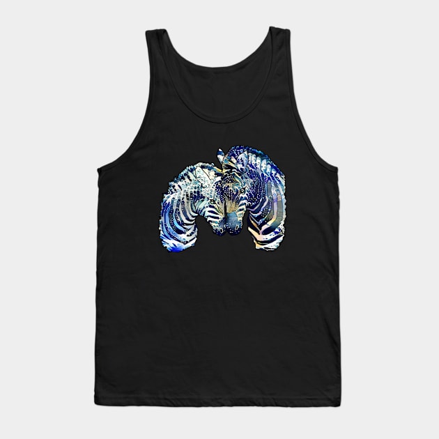 Blue watercolor zebras in love, paint blue color, big wave color and style Tank Top by Collagedream